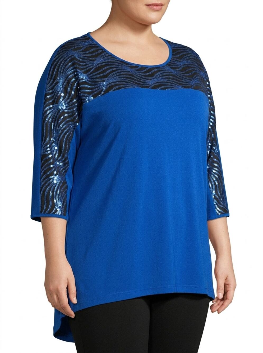 Bob Mackie Wearable Blue Animal Print Knit Blouse Women Size 1X